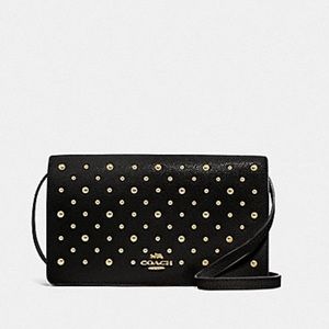 Coach cross body black leather bag woc studded